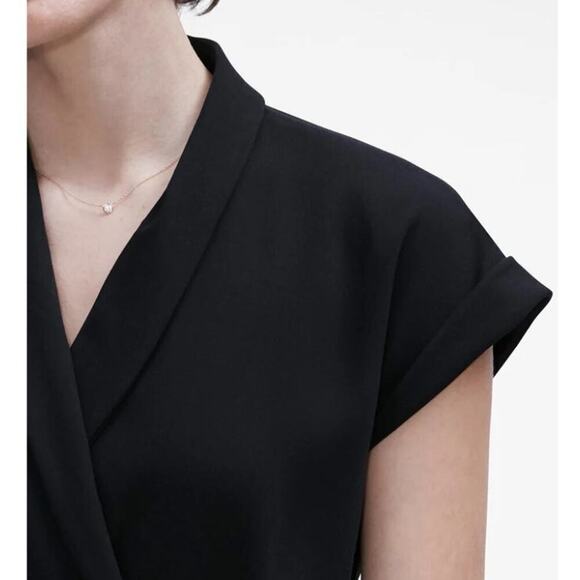 MM Lafleur 14 Dress Black Tory Knee Length Wrap Style Short Sleeve Sheath NEW - Picture 4 of 15